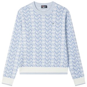 FILA official women's knitted sweater for 2025 spring new casual contrast geometric jacquard pullover sweater
