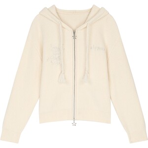 
Fairy's Pocket Letter Embroidered Sheep Wool Cardigan Sweater Women's 2026 Spring and Autumn New College Style Hooded Jacket