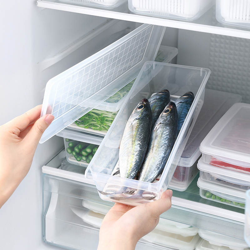 日本冰箱收纳盒厨房食物冷冻冷藏肉类专用长方形沥水食品级保鲜盒