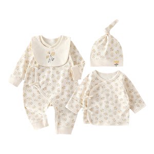
Newborn spring and summer four seasons pure cotton jumpsuit half-back type A boneless infant and toddler tethered butterfly top set