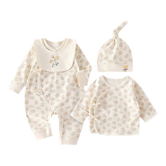 
Newborn spring and summer four seasons pure cotton jumpsuit half-back type A boneless infant and toddler tethered butterfly top set