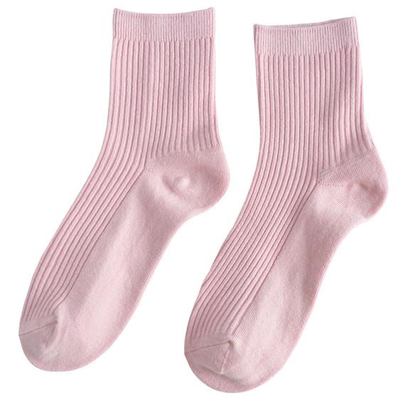 
Socks for women's middle tube socks pure cotton autumn and winter Korean cute Japanese versatile solid color long socks full cotton odor-proof women's socks