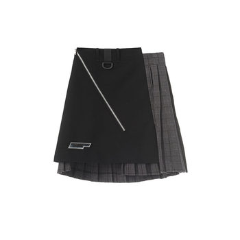 Left and right asymmetrical color matching street trend brand super mini skirt
