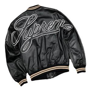 Autumn and winter leather jacket men's locomotive casual embroidery jacket high -end calf baseball uniform loose jacket short jacket
