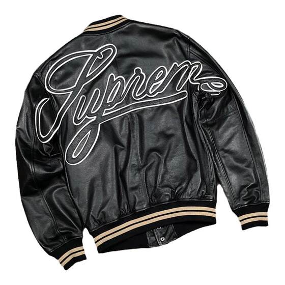 Autumn and winter leather jacket men's locomotive casual embroidery jacket high -end calf baseball uniform loose jacket short jacket
