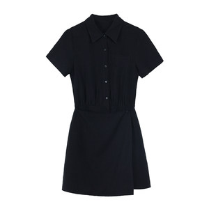 
pusumede roman slack fake two-piece dress for women summer design shirt skirt temperament waist short skirt