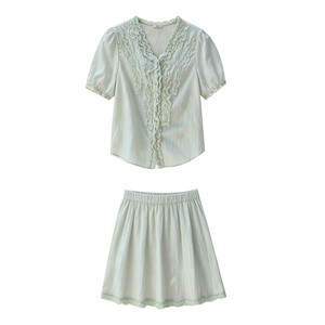 
Maternity dress suit summer thin 2026 new Korean style lace design shirt and skirt two-piece set