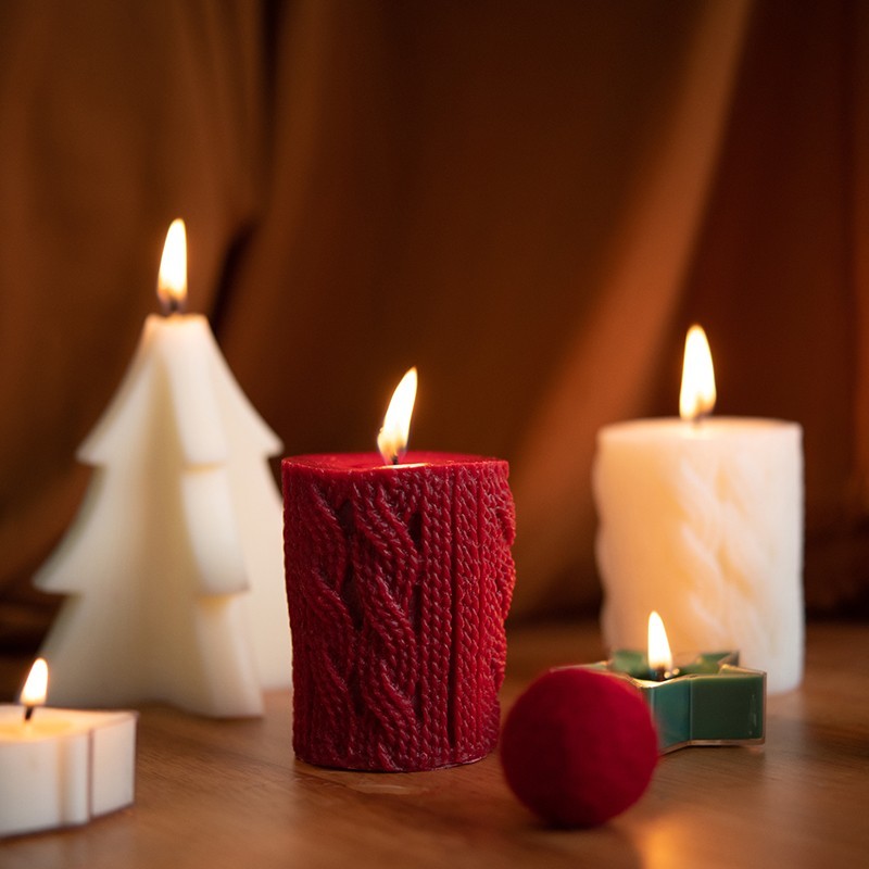 CHICROSE毛线柱苹果圣诞树蜡烛红白绿色礼盒套装烛光晚餐浪漫装饰