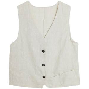 
Women's vest new summer cotton linen short outerwear 2025 women's tops women's Korean vest thin horse clip jacket
