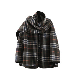 
Ye Tong's same style double-sided woolen reversible twin cashmere coat plaid short woolen coat cape top for women winter
