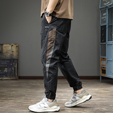 New Spring/Summer Ice Silk Tie Feet Casual Pants for Men's Outdoor Sports Quick Drying Haren Pants with Small Feet Crop Pants and Elastic Waist