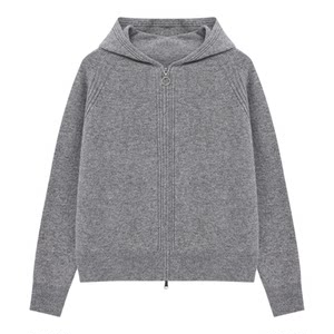 
Baijiahao knitted hoodie jacket 26 spring new women's black versatile hooded top zipper cardigan sweater