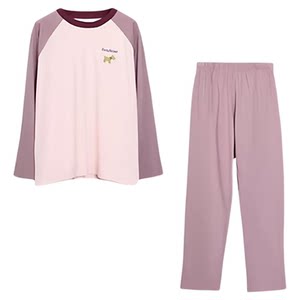 
Authentic red bean summer 100% cotton men's and women's antibacterial long-sleeved pajamas pullover home clothes set loose