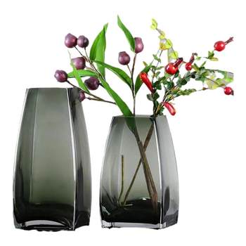 European -style simple square mouth vase Vase Glass transparent hydroponic plant light luxury flower device home living room simple utensils
