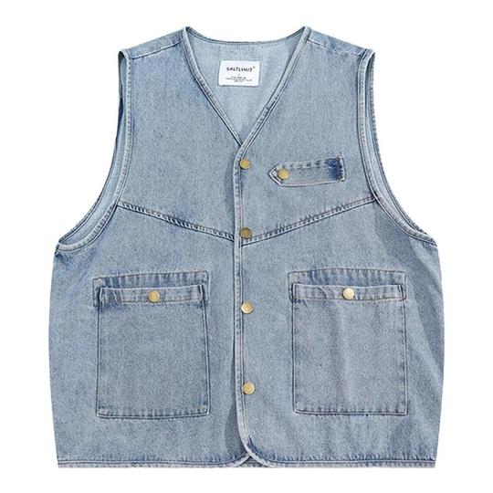 Japanese Retro Denim Vest Men's Autumn Winter Sleeveless