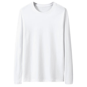 
Men's long-sleeved T-shirt solid color pure cotton white round neck with autumn winter autumn clothes casual versatile base shirt T-shirt top