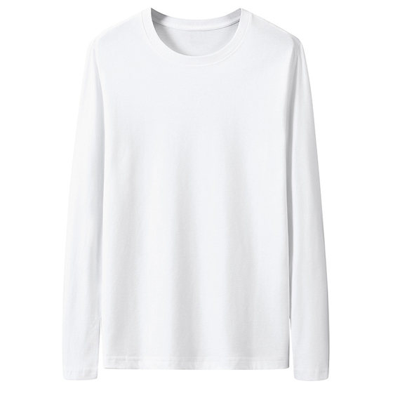 
Men's long-sleeved T-shirt solid color pure cotton white round neck with autumn winter autumn clothes casual versatile base shirt T-shirt top