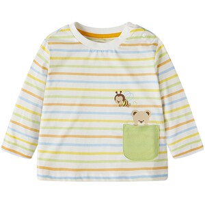 
PawinPaw cartoon bear children's clothing spring and summer baby boy long sleeve striped contrasting color pure cotton T-shirt comfortable