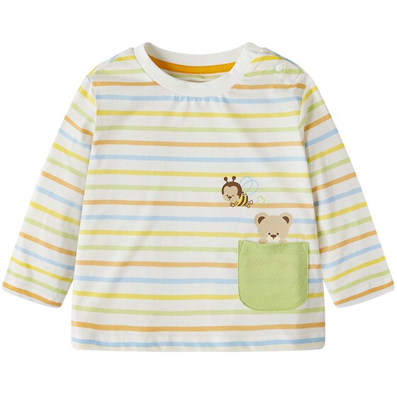 
PawinPaw cartoon bear children's clothing spring and summer baby boy long sleeve striped contrasting color pure cotton T-shirt comfortable