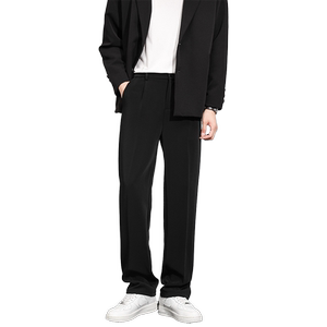 Cetky trousers men's black summer ice silk straight casual trousers wild suit pants men's loose pants
