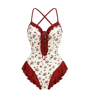 
Masked Cat Hot Girl Swimsuit Women's Hot Spring One-piece Sexy Backless French Girl Red Beach Bikini