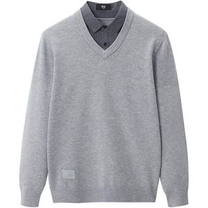 HLA/Hailan Home Light Business Casual Wool Double Collar Sweater Autumn and Winter Style Fake Two Black Sweater Men
