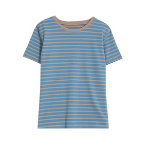 
Summer short-sleeved T-shirt for women cotton middle-aged mother's wear 2026 new large size loose belly-covering striped top
