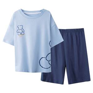 
Yingbolun youth pajamas, boys' home clothes set, boys' junior high school students' short-sleeved pure cotton summer thin section