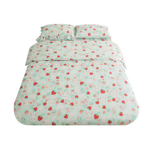 Strawberry milk candy rabbit original animal single piece bedding made of pure cotton double-layer gauze bed sheets, duvet covers, bed sheets, pillowcases, bedroom