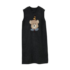 
Nuochu Maternity Clothes Tas College Suit~Little Bear Cartoon Sweater Vest Skirt Autumn and Winter Sweet Dress