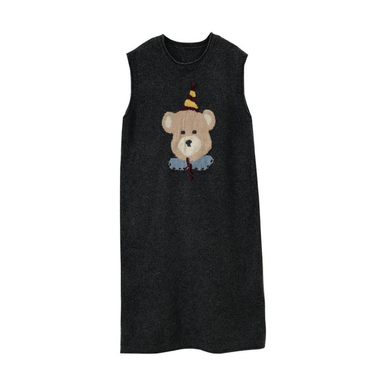 
Nuochu Maternity Clothes Tas College Suit~Little Bear Cartoon Sweater Vest Skirt Autumn and Winter Sweet Dress
