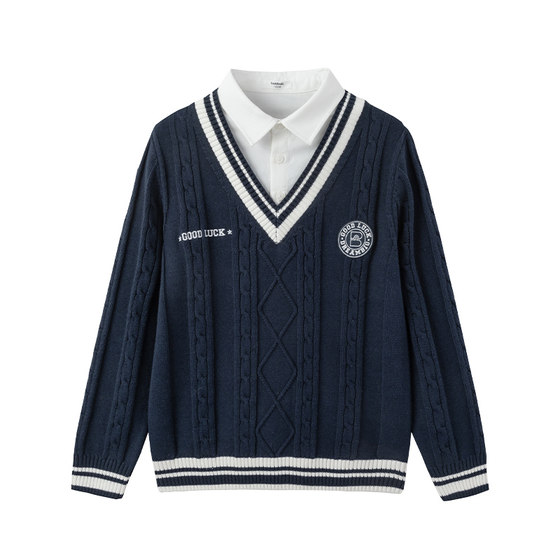 
The same model in the mall, Balabala, boys' sweaters, big children's fake two-piece sweaters, children's sweaters, winter clothes, new children's clothes