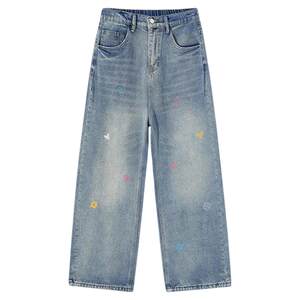 
Charles Heart Spring and Autumn Straight Pants Loose Jeans Trendy Versatile Sports Couple Men's and Women's Washed Retro