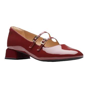 Clarks Daiss30 Shine women's shoes autumn light red single shoes red Mary Jane shoes wedding shoes