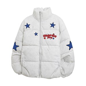 
Charles Heart American Star Printed Cotton Jacket Men's Winter Thickened Coldproof New Couple Stand Collar Bread Cotton Jacket