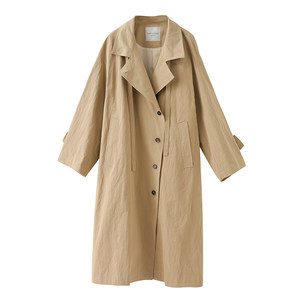 
popchrio wrinkled cotton lazy style stand collar design windbreaker mid-length loose casual jacket for women for autumn