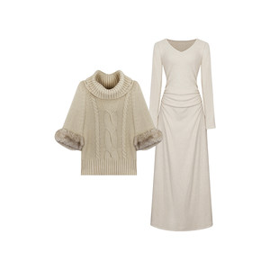 
Annie is not popular. Ancient bat-sleeve sweater and velvet knitted skirt set for women who are fat and plus-size. Two-piece suit for socialites.