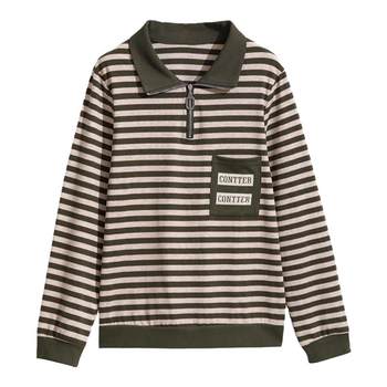 
Pure cotton top loose lapel large size stripes