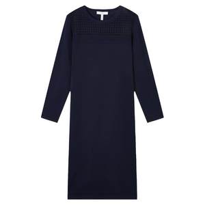 菲妮迪针织连衣裙2024年秋季时尚圆领高腰简约气质A字裙子女