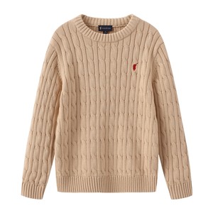 POLOWALK children's clothing boys and girls cable knit sweater 2025 autumn and winter new round neck pure cotton warm pullover sweater