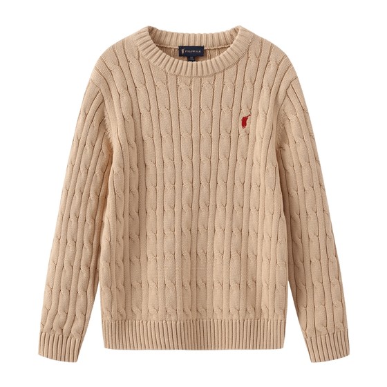 POLOWALK children's clothing boys and girls cable knit sweater 2025 autumn and winter new round neck pure cotton warm pullover sweater