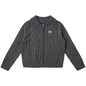 
Lee comfortable version double zipper twisted pattern dark gray women's knitted sweater casual trend LWT008923CUB