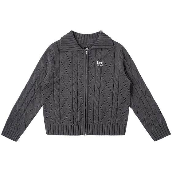 
Lee comfortable version double zipper twisted pattern dark gray women's knitted sweater casual trend LWT008923CUB