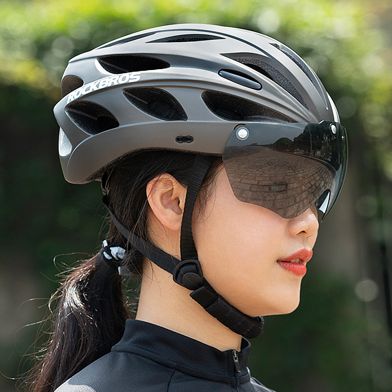 ROCKBROS 洛克兄弟 自行车头盔带风镜一体成型骑行头盔男女山地公路车帽