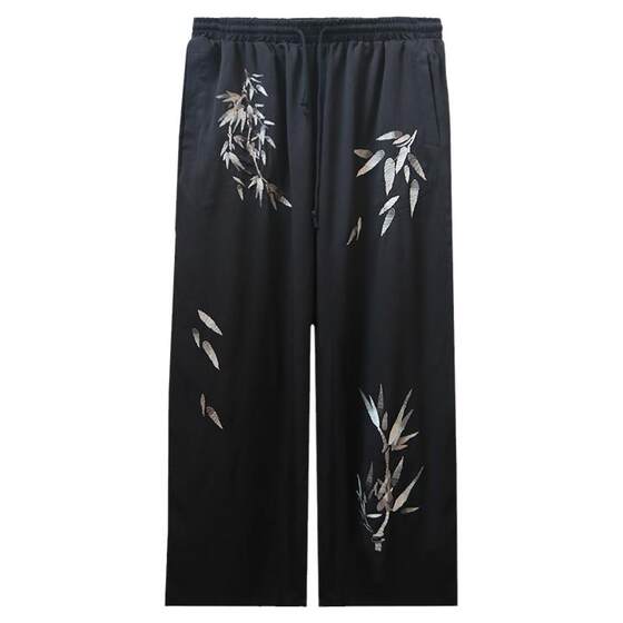 
Banxianji Bamboo Cui Summer Thin Men's Pants New Chinese Style National Style Embroidered Straight Pants Loose Casual Pants