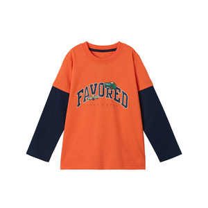 
Qianquhui Children's Clothing 26 Years Spring Clothing Boys' Pure Cotton Engineering Vehicle Long Sleeve Fake Two-piece T-Shirt Parent-Child Pet Clothing