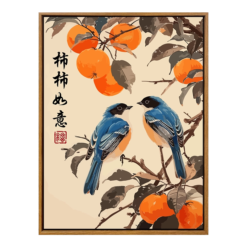 中国古美術★純手描き四尺竖幅・柿柿如意画芯★水彩画・斉白石印款・肉筆・宣紙・文房 中国古美術☆純手描き四尺竖幅・柿柿如意画芯☆水彩画・斉白石印