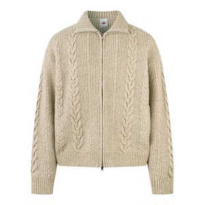 
Wukong is in stock heavyweight thick knitted hemp pattern zipper cardigan sweater for men retro old money style short sweater jacket