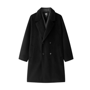 
Half ink large size men's fake two-piece woolen coat in winter new contrasting color splicing loose mid-length coat coat