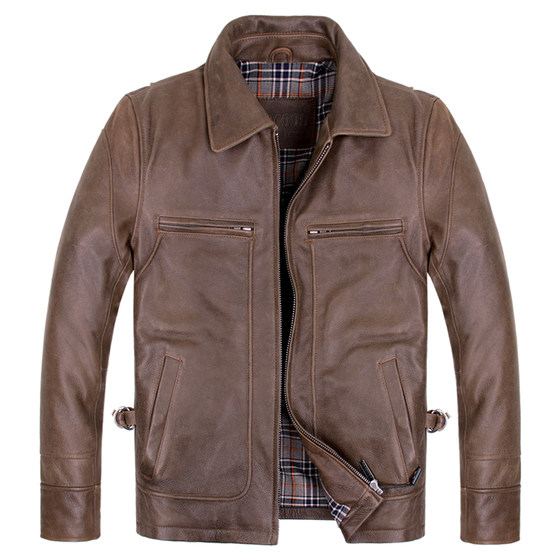 
European and American style men's genuine leather leather jacket casual lapel leather jacket head layer matte cowhide short motorcycle retro jacket